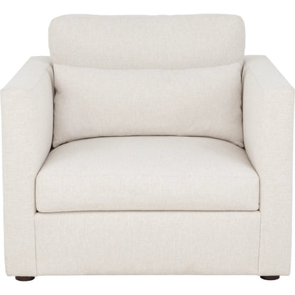 Banks Lounge Chair by Fairfield Chair in light grey and cream. Made from beech solids in a unique style.