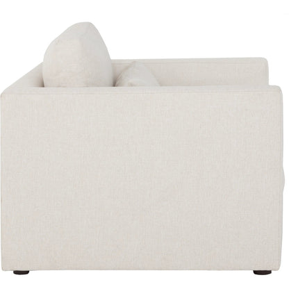 Banks Lounge Chair by Fairfield Chair in light grey and cream. Made from beech solids in a unique style.