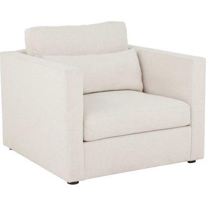Banks Lounge Chair by Fairfield Chair in light grey and cream. Made from beech solids in a unique style.