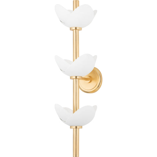 Dawson Wall Sconce by Hudson Valley in gold leaf, white. Made from steel in a cottage & farmhouse style.