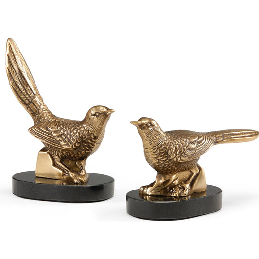 Plinthed Birds by Wildwood in gold, black. Made from cast brass in a rustic style.