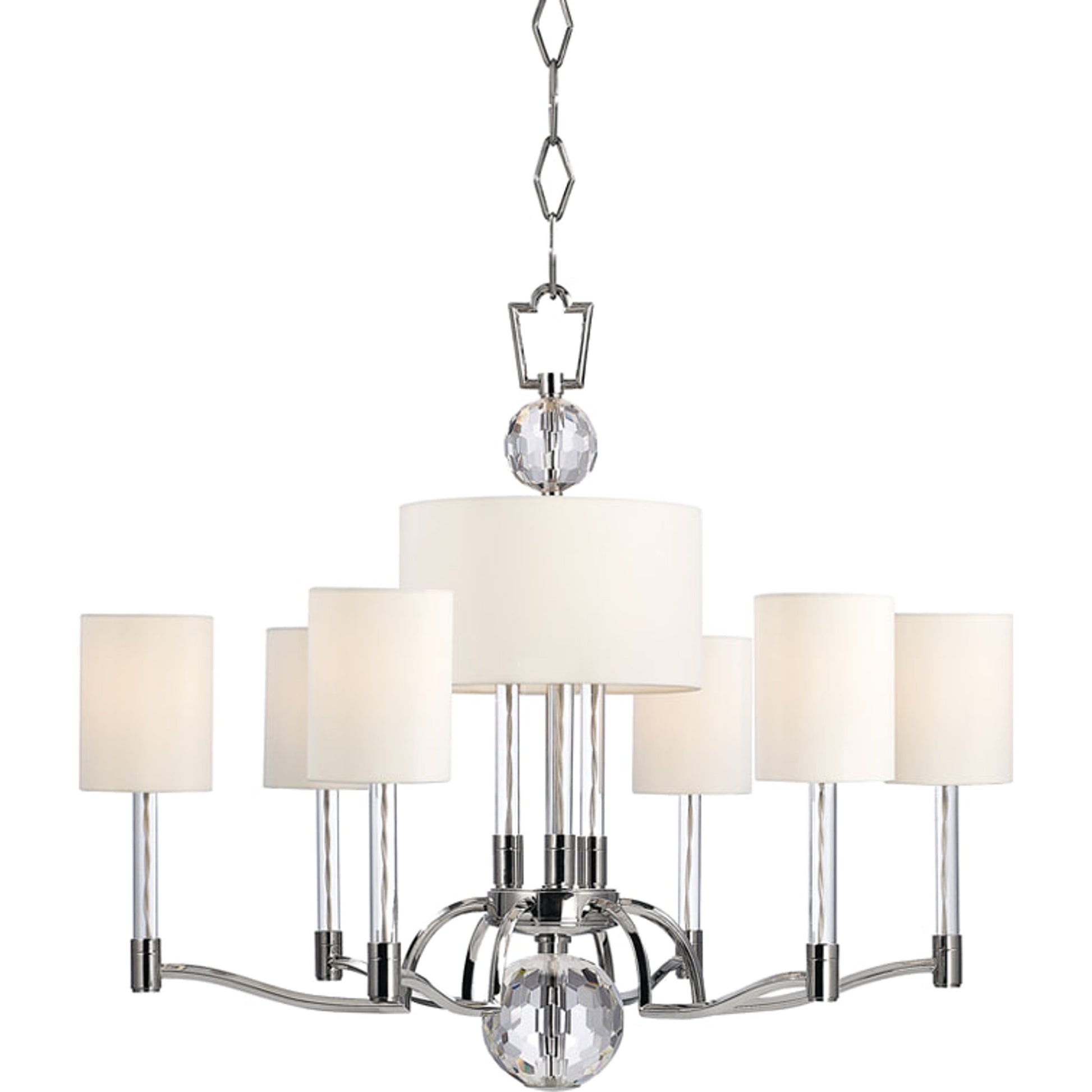 Waterloo Chandelier by Hudson Valley in polished nickel. Made from steel in a transitional style.