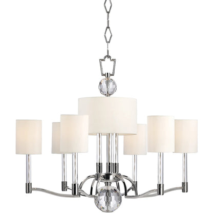 Waterloo Chandelier by Hudson Valley in polished nickel. Made from steel in a transitional style.