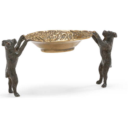 Dogs Bearing Dish by Wildwood in gold, black. Made from solid brass in a rustic style.