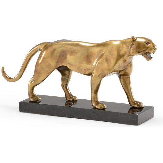 Art Deco Tiger by Wildwood in gold, black. Made from cast brass in a modern style.