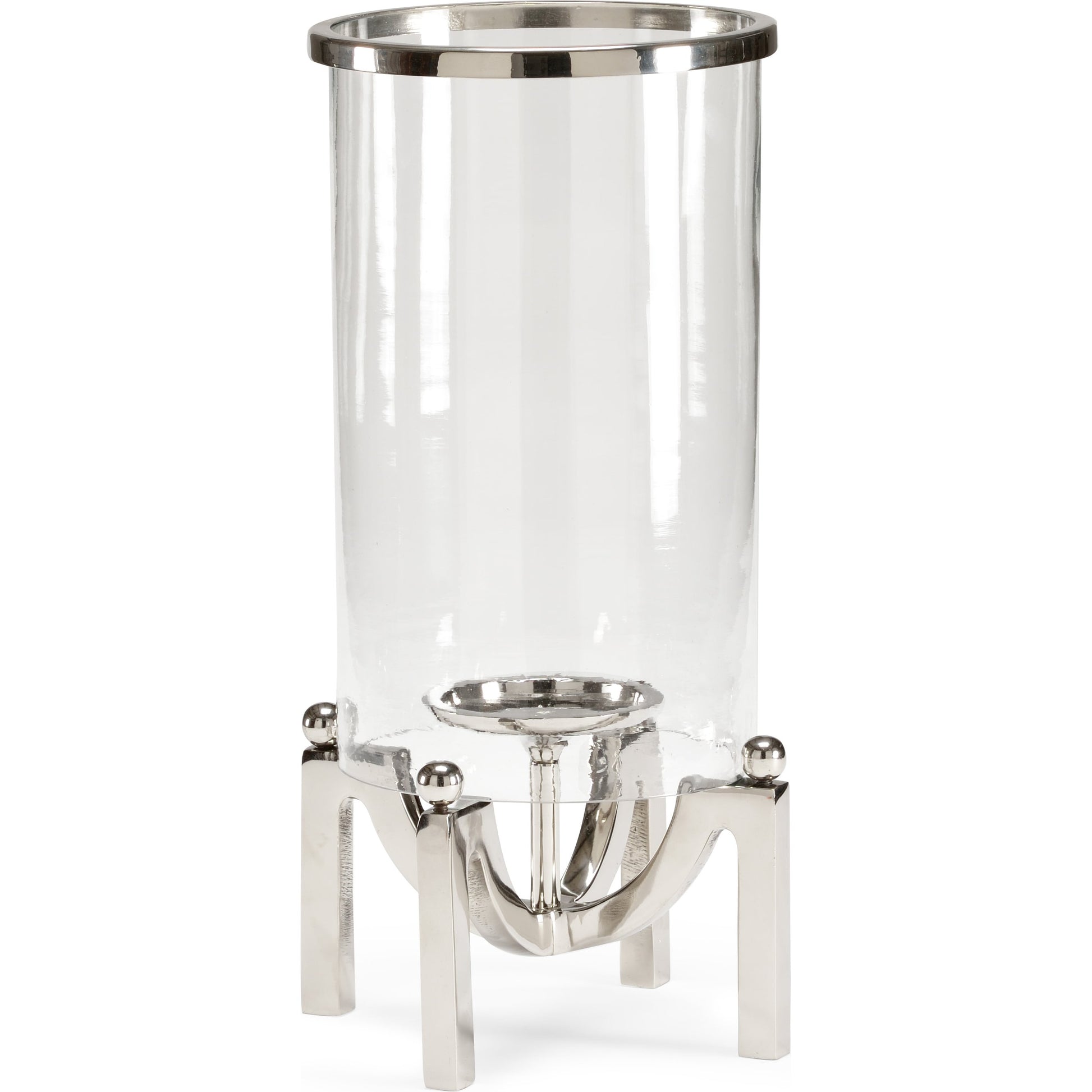 Quad Post Hurricane by Wildwood in polished nickel, clear. Made from metal, glass in a transitional style.