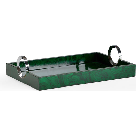 Malachite Tray by Wildwood in green, silver. Made from wood, metal in a transitional style.