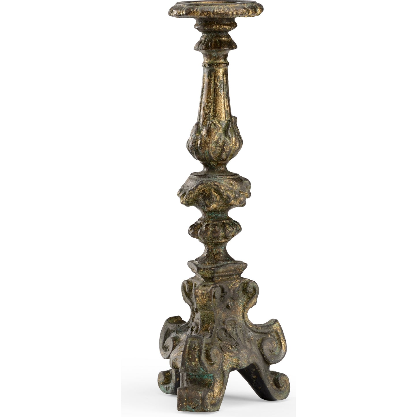001 SR-386134 | Primary Silo | Ornate Candlestick by Wildwood in venetian gold. Made from composite in a cottage & farmhouse style.