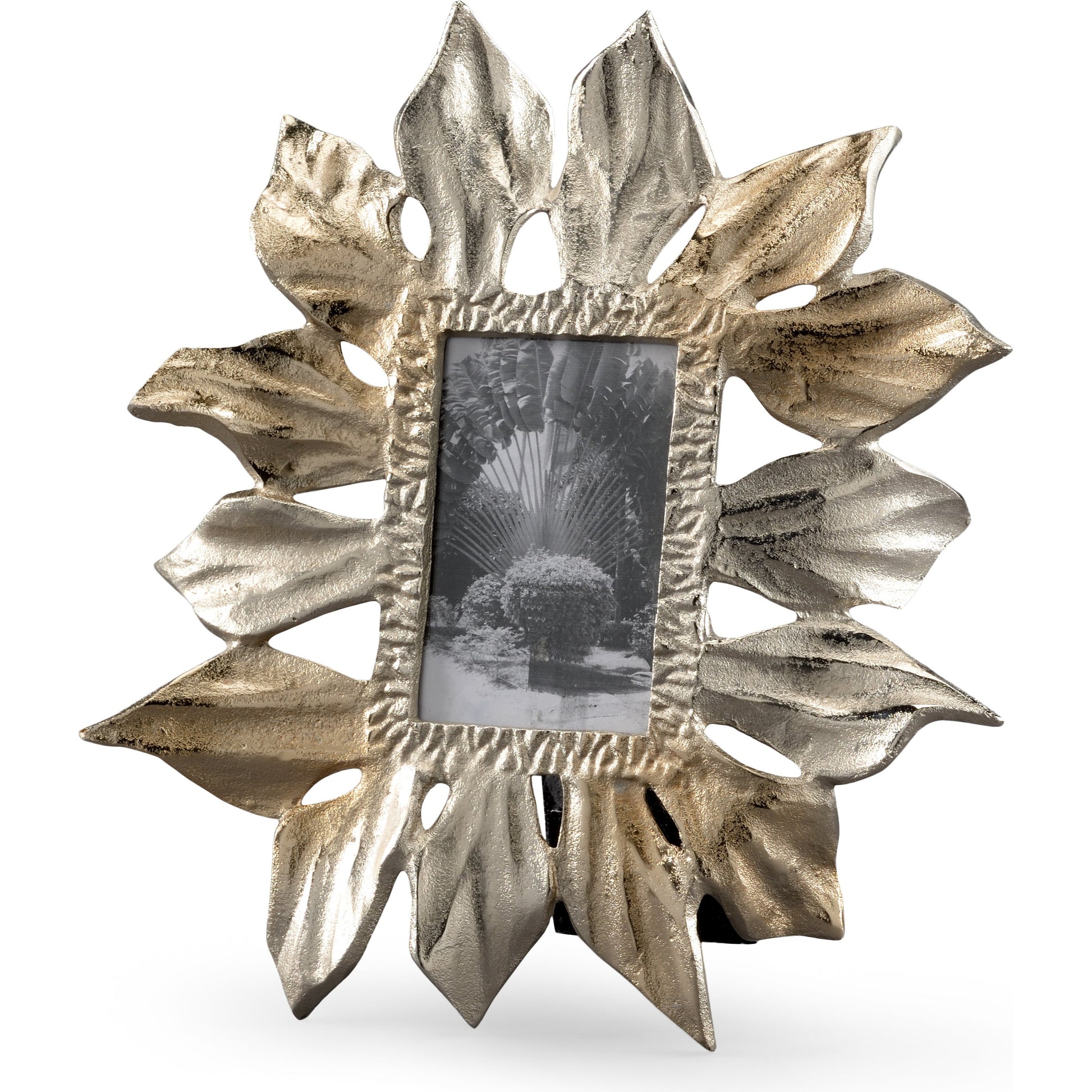 Sunflower Photo Frame by Wildwood in ambered silver, clear. Made from cast aluminum in a modern style.