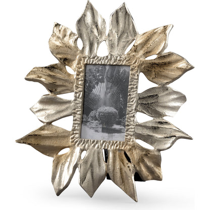 Sunflower Photo Frame by Wildwood in ambered silver, clear. Made from cast aluminum in a modern style.