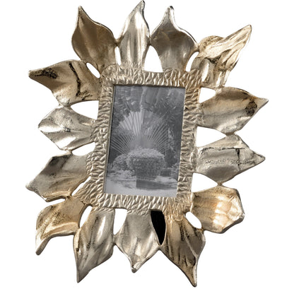 Sunflower Photo Frame by Wildwood in ambered silver, clear. Made from cast aluminum in a modern style.