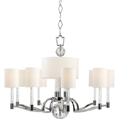 Waterloo Chandelier by Hudson Valley in polished nickel. Made from steel in a transitional style.