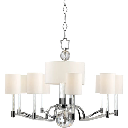Waterloo Chandelier by Hudson Valley in polished nickel. Made from steel in a transitional style.