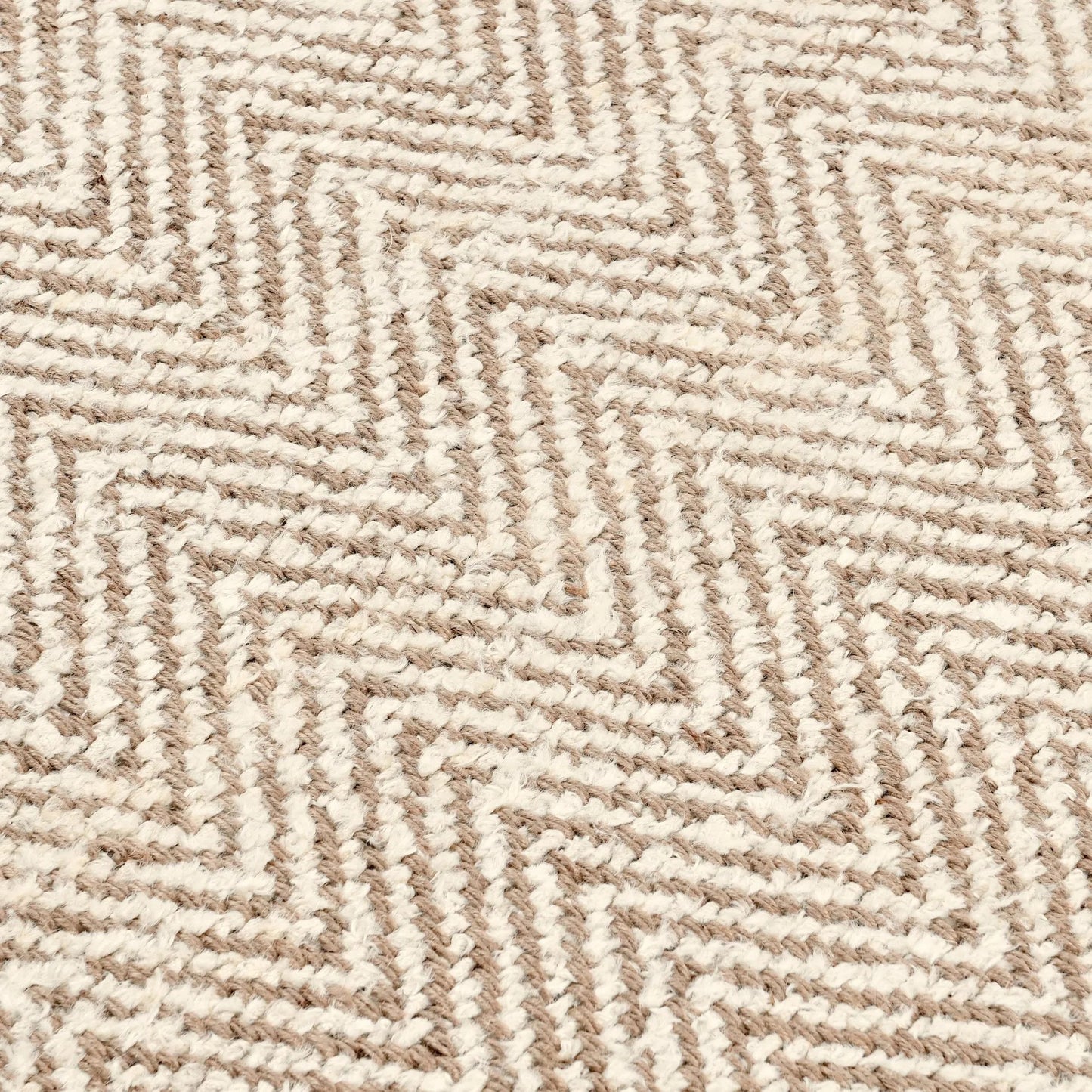 003 SI-2243117 | Closeup | Herringbone Area Accent Rug by Villa by Classic Home in ivory. Made from 75% wool, 25% jute, cotton canvas backing for size 5x8, larger in a unique style.