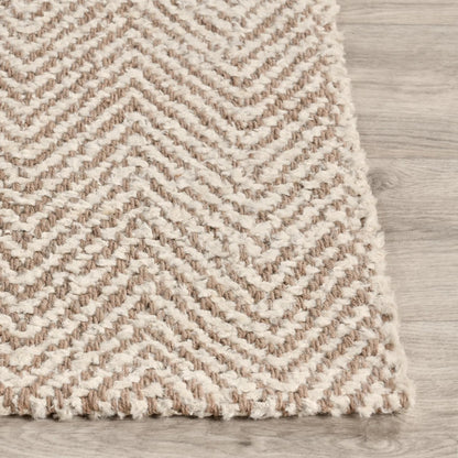 Herringbone Area Accent Rug by Villa by Classic Home in ivory. Made from 75% wool, 25% jute, cotton canvas backing for size 5x8, larger in a unique style.
