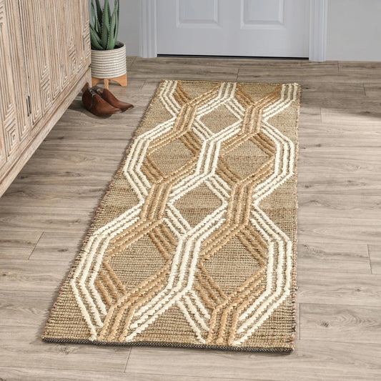 Manitou Accent Rug by Villa by Classic Home in natural, ivory. Made from 90% jute, 10% cotton in a unique style.