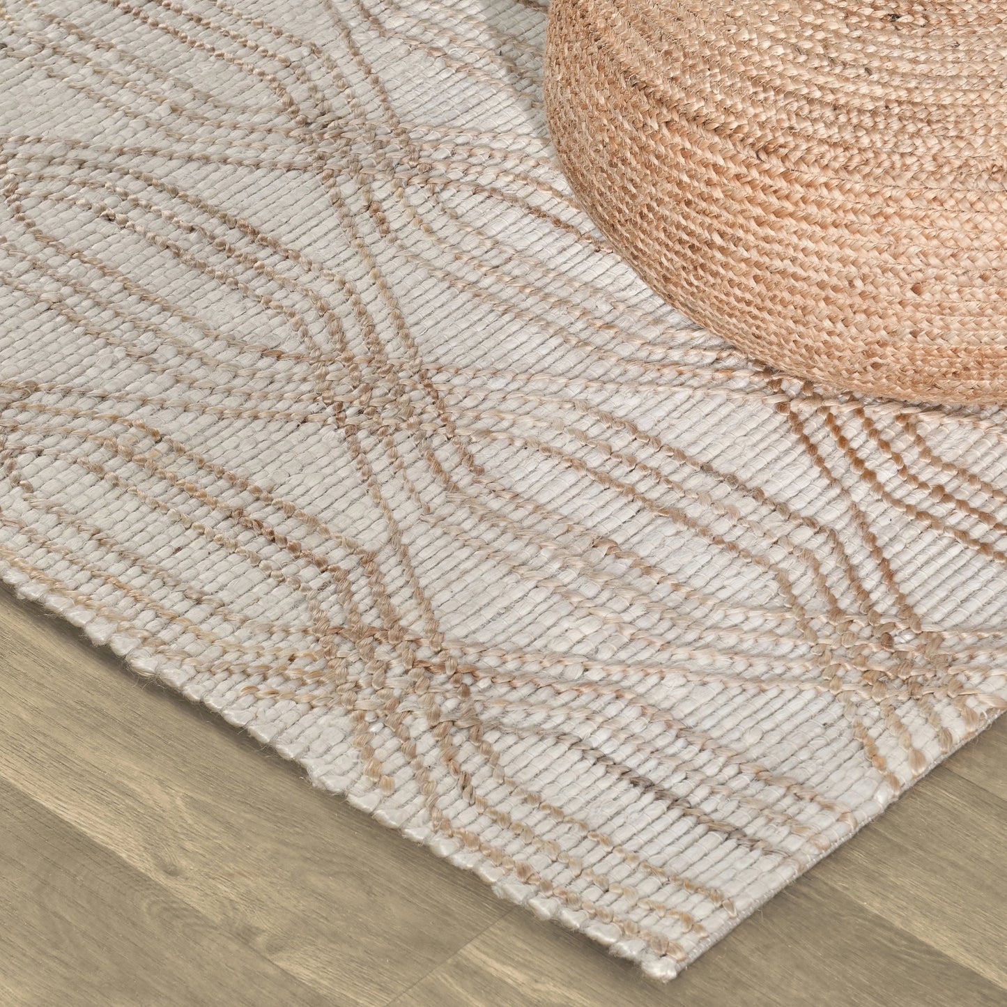 006 SI-2056277 | Closeup | Tustin Jute Blend Area Rug by Villa by Classic Home in ivory, natural. Made from 90% jute, 10% cotton in a unique style.