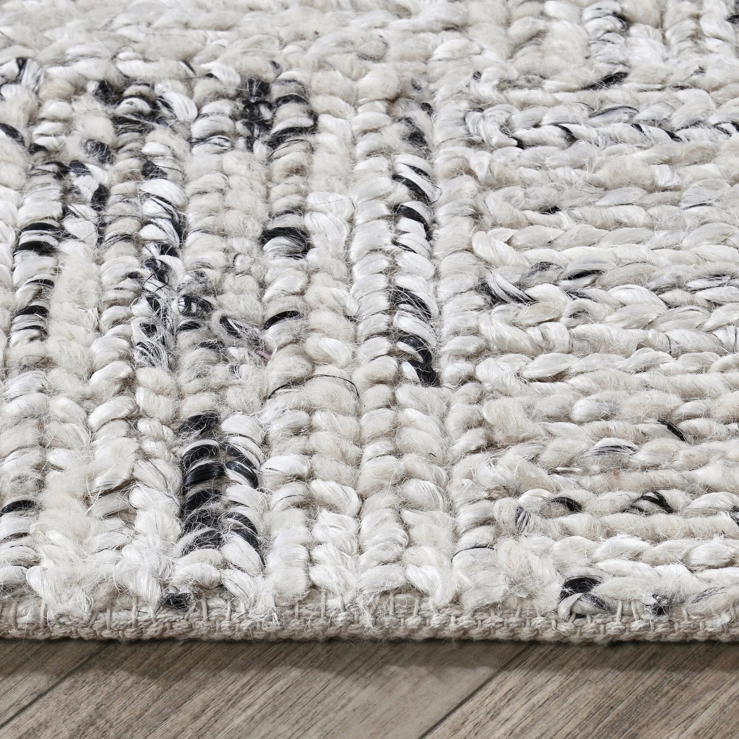 000 SI-2056265 | Closeup | Sosa Abstract Wool Blend Area Rug by Villa by Classic Home in ivory, black. Made from 60% wool, 25% jute, 15% cotton in a unique style.