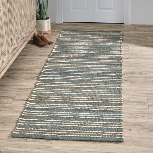 Del Mar Jute Accent Rug Runner by Villa by Classic Home in aqua blue, multi. Made from 90% jute, 10% cotton in a unique style.