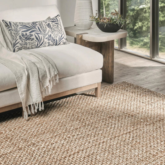 Panama Jute Accent Area Rug by Villa by Classic Home in beige. Made from 100% jute in a unique style.