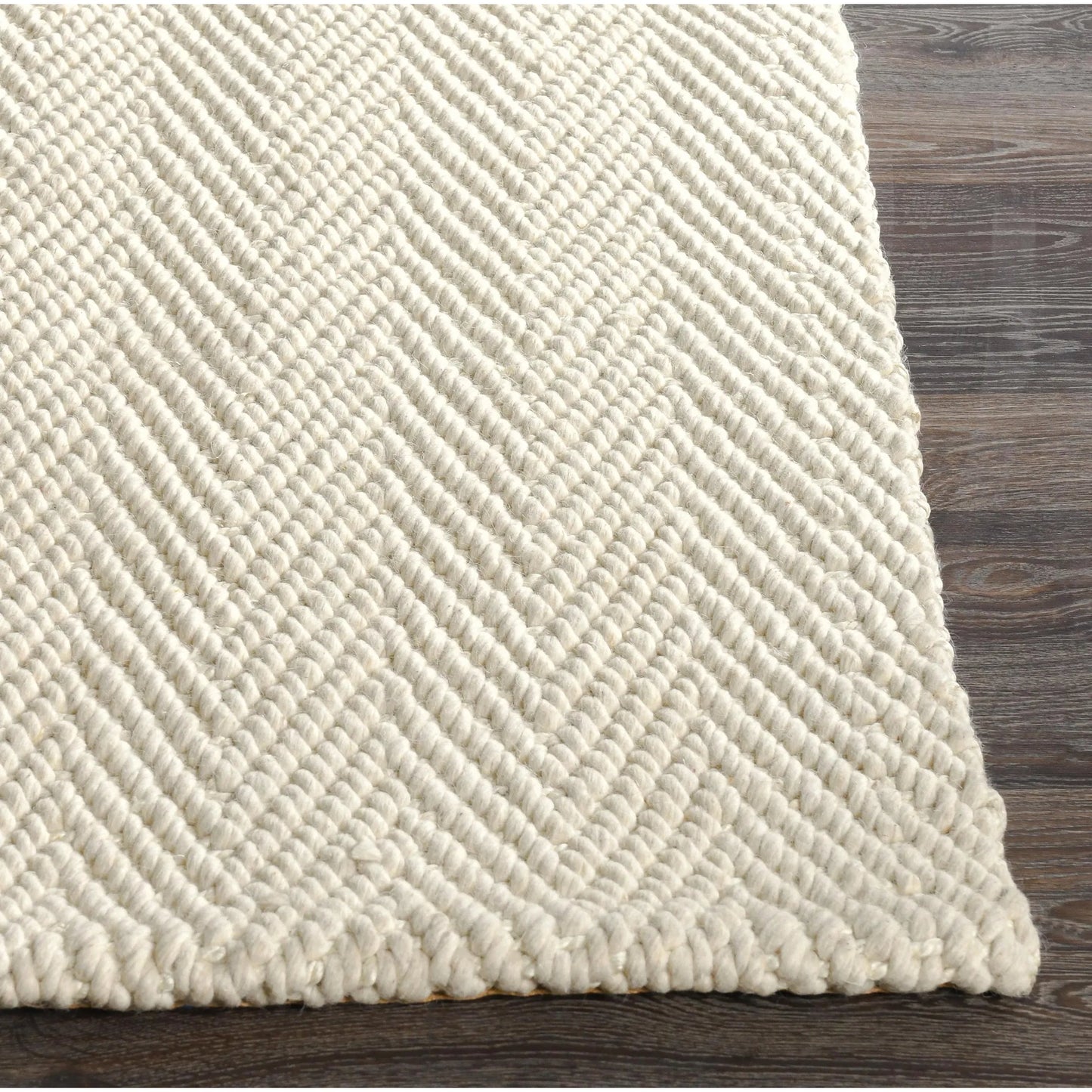 008 SI-2256272 | Closeup | Herringbone Wool Blend Ivory Rug by Villa by Classic Home in ivory. Made from unique in a unique style.