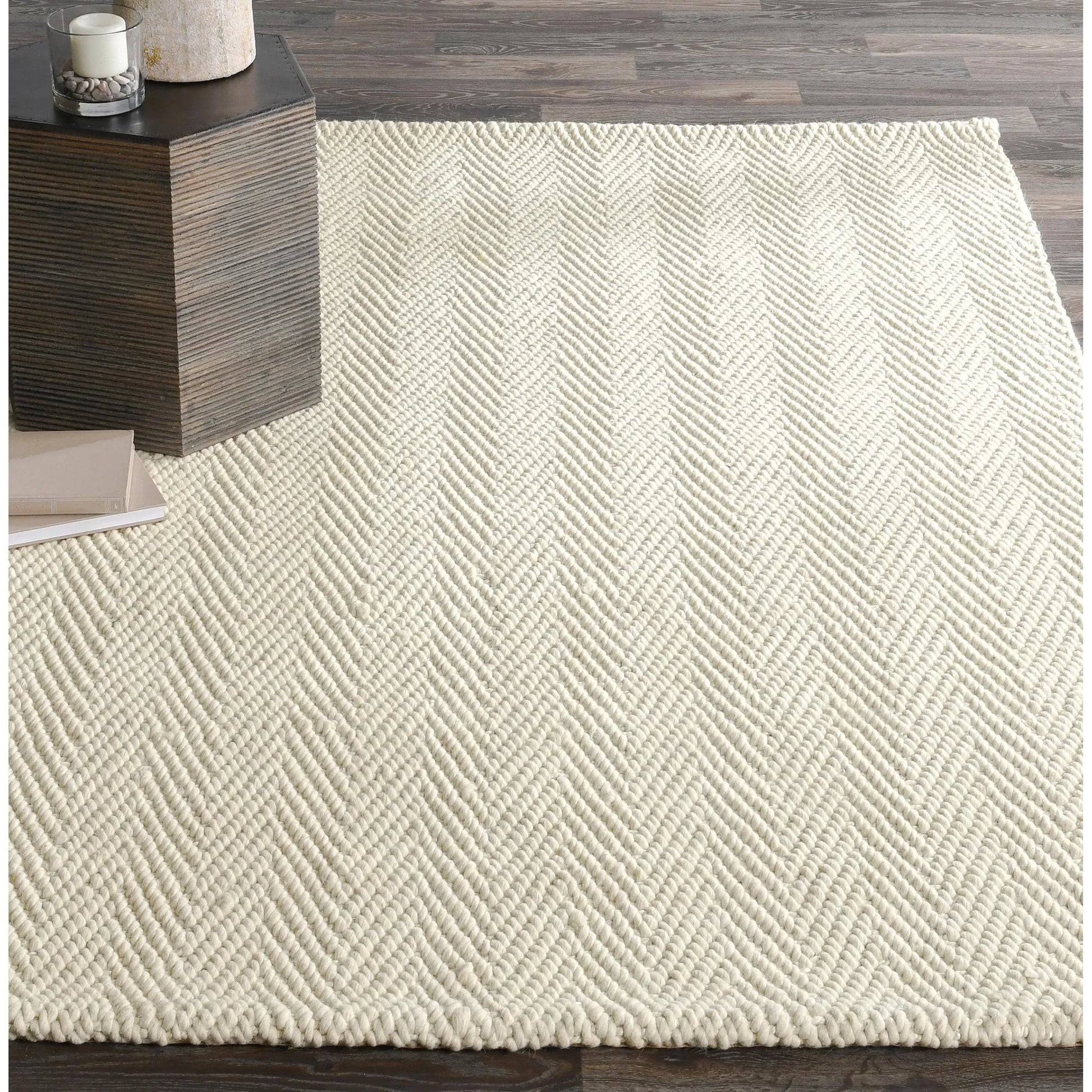 Herringbone Wool Blend Ivory Rug by Villa by Classic Home in ivory. Made from unique in a unique style.
