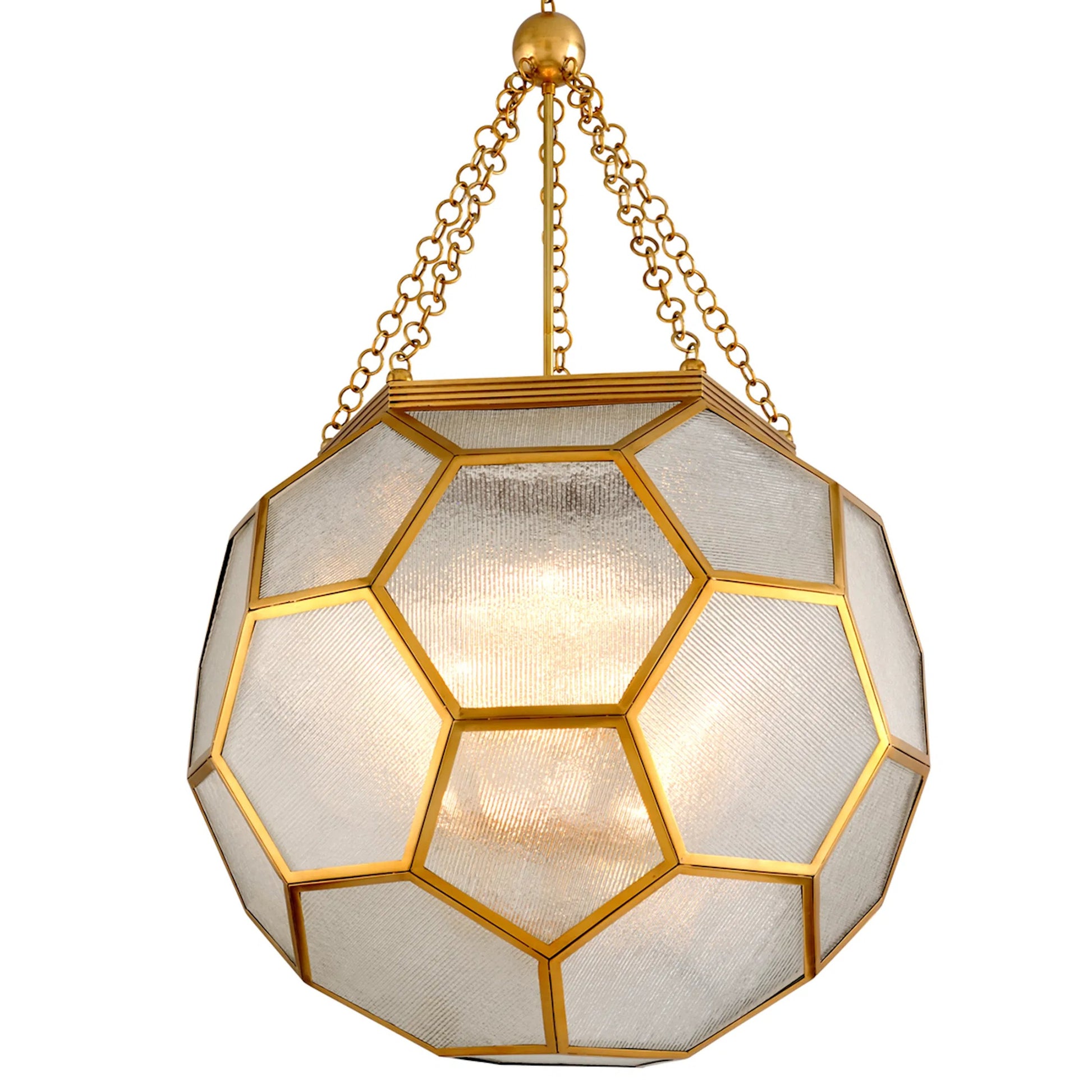 Hexsation Chandelier by Corbett in vintage brass. Made from solid brass in a unique style.