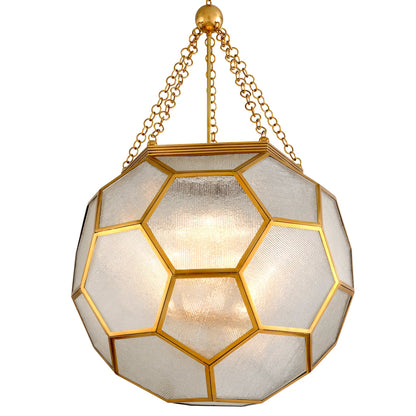 Hexsation Chandelier by Corbett in vintage brass. Made from solid brass in a unique style.