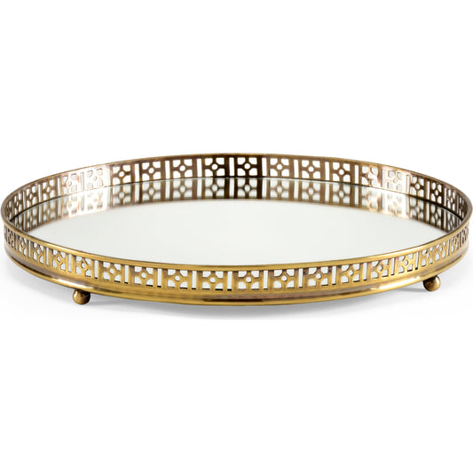Footed Vanity Tray by Wildwood in gold. Made from brass, mirror in a transitional style.