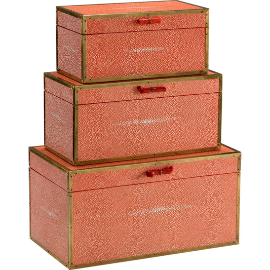Cousteau Boxes by Wildwood in orange. Made from faux shagreen in a modern style.