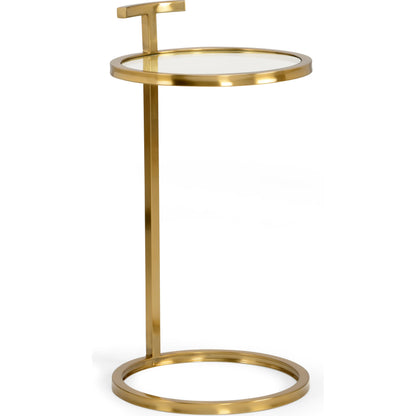 Elsie Table by Wildwood in antique brass, clear. Made from steel in a transitional style.