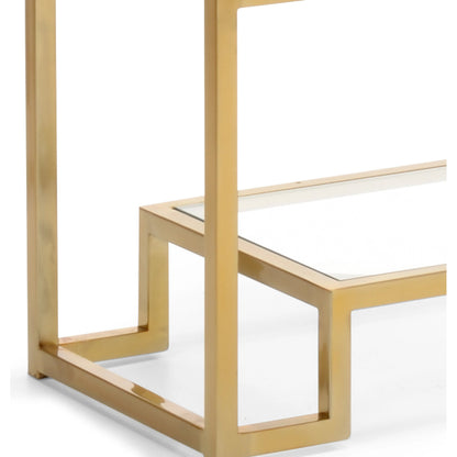 Hampton Shelf Unit by Wildwood in antique brass, clear. Made from metal in a transitional style.