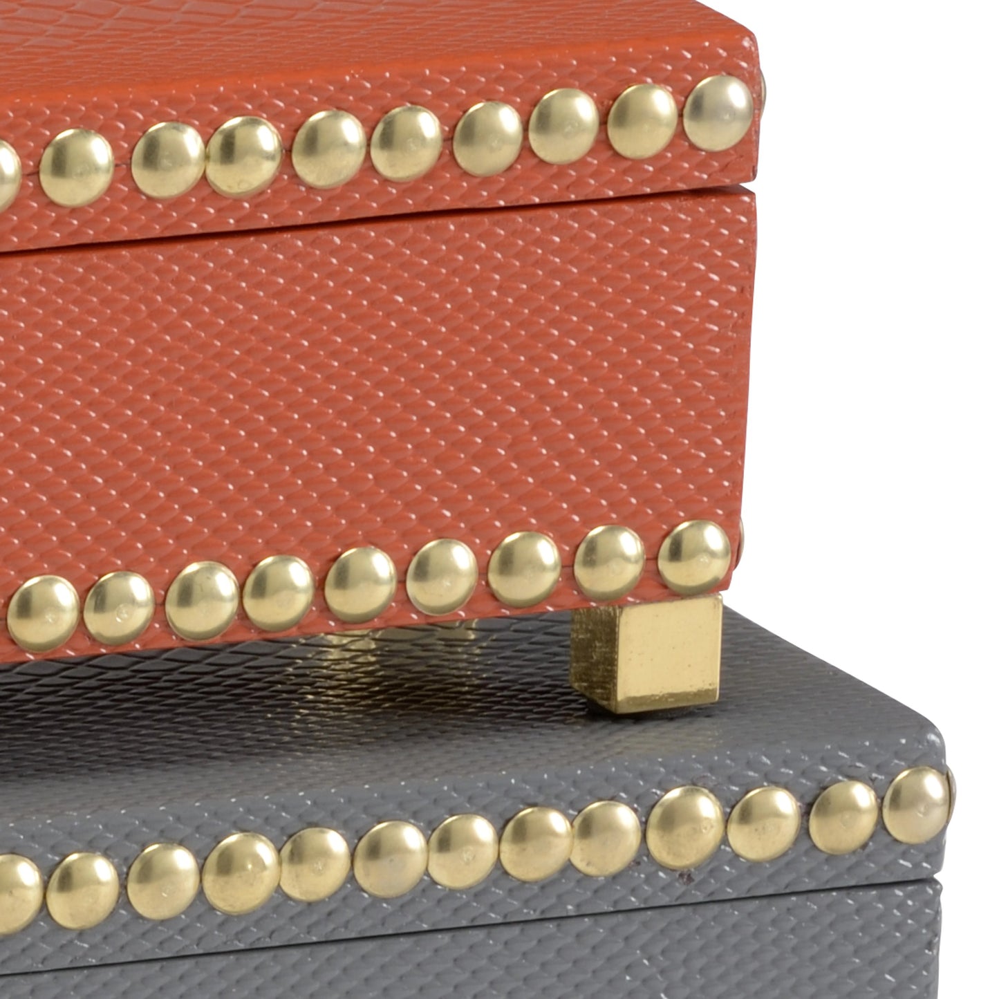003 SR-386582 | Closeup | Treasure Boxes by Wildwood. Made from faux cobra skin, metal in a transitional style.