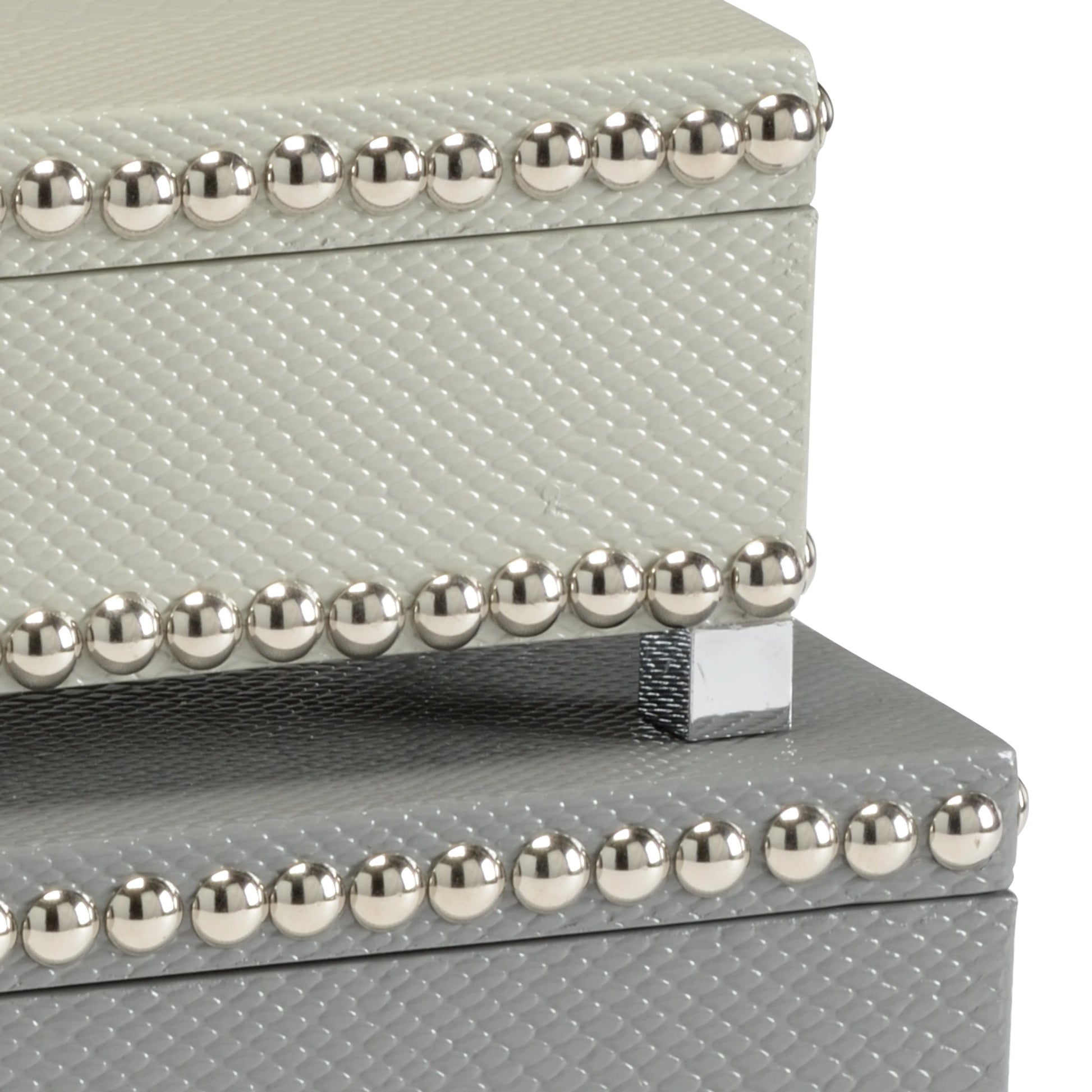 Treasure Boxes by Wildwood. Made from faux cobra skin, metal in a transitional style.