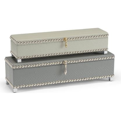Treasure Boxes by Wildwood. Made from faux cobra skin, metal in a transitional style.