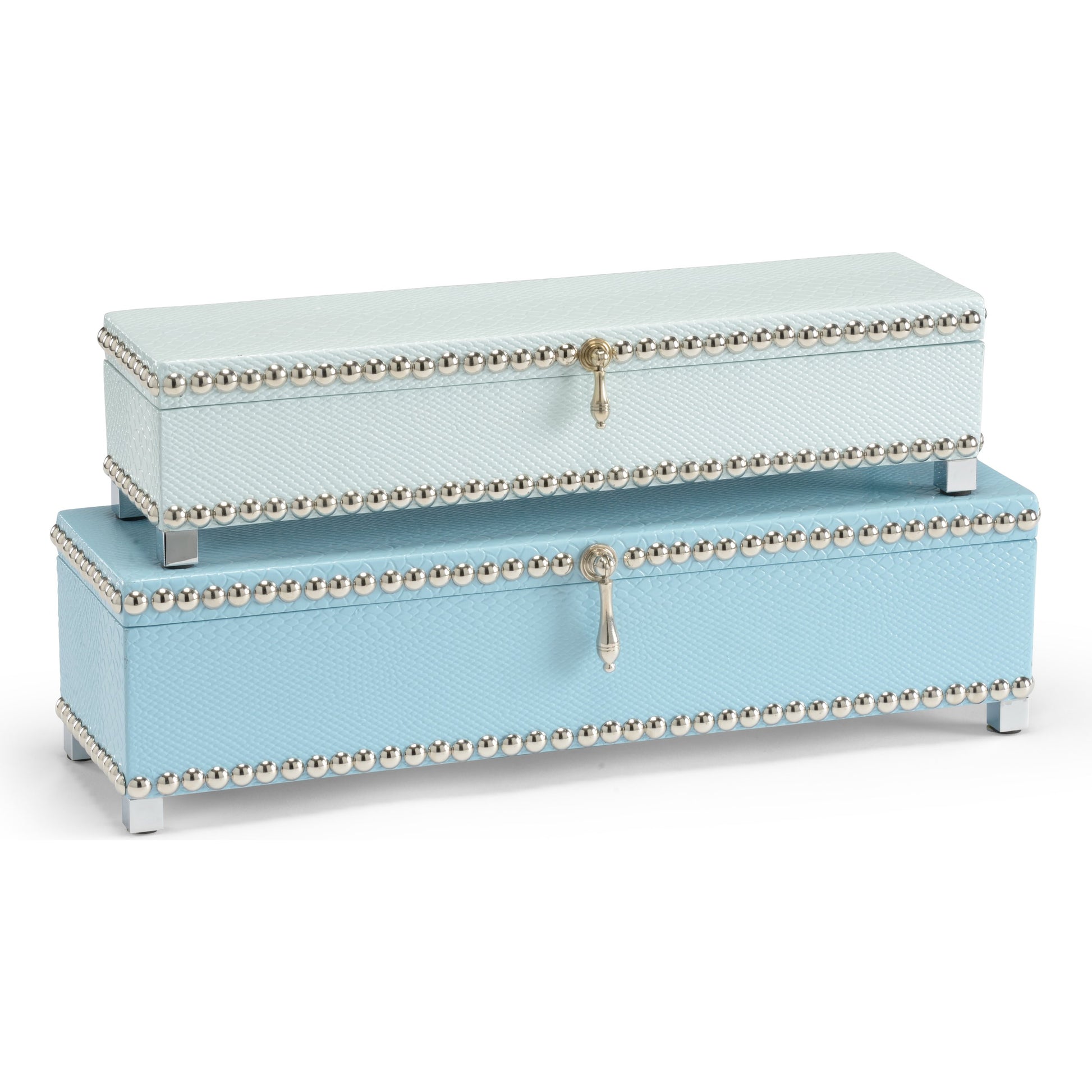 Treasure Boxes by Wildwood. Made from faux cobra skin, metal in a transitional style.