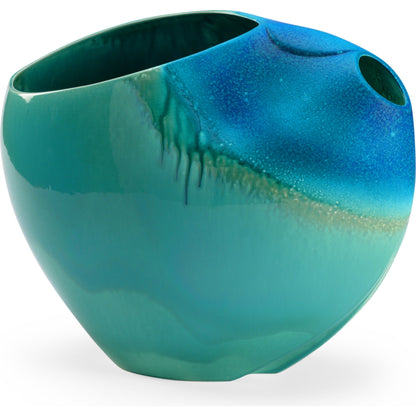 Xanadu Vase by Wildwood in teal glaze. Made from porcelain in a coastal style.