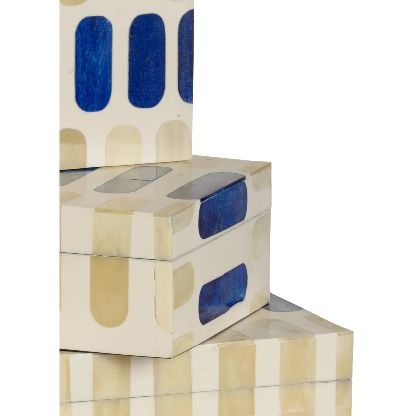 002 SR-386039 | Closeup | Mozart Boxes by Wildwood in inlaid, white, beige, blue. Made from composite, bone in a eclectic & global style.