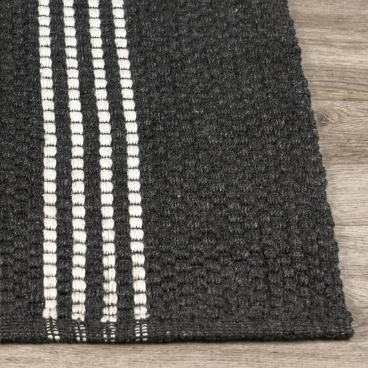 Sorrento Handwoven Stripe Charcoal Fabric Rug by Villa by Classic Home in charcoal. Made from 100% pet yarn in a unique style.