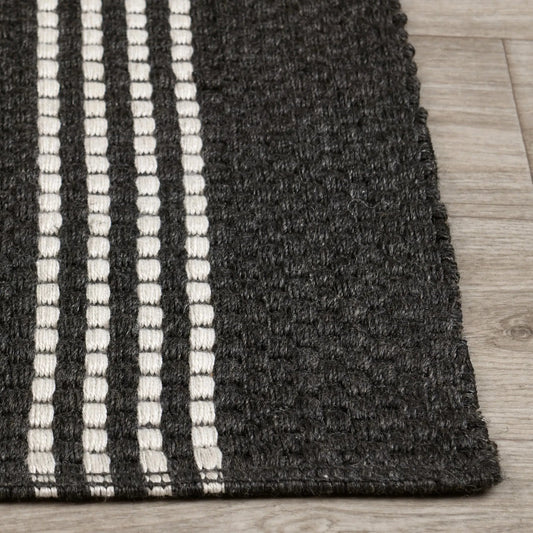 Sorrento Handwoven Stripe Charcoal Fabric Rug by Villa by Classic Home in charcoal. Made from 100% pet yarn in a unique style.