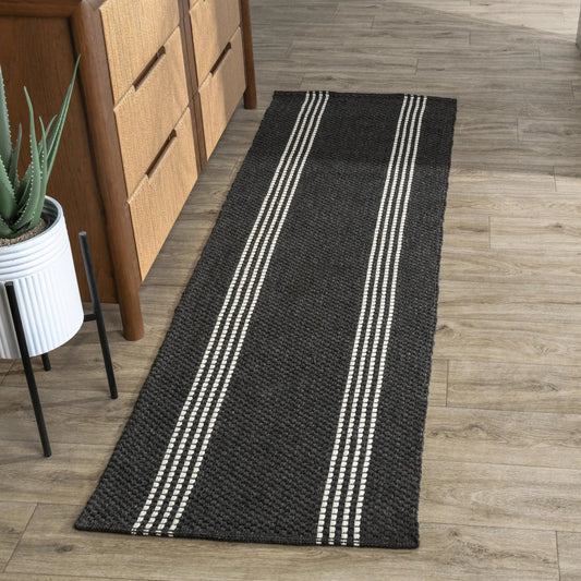 Sorrento Handwoven Stripe Charcoal Fabric Rug by Villa by Classic Home in charcoal. Made from 100% pet yarn in a unique style.
