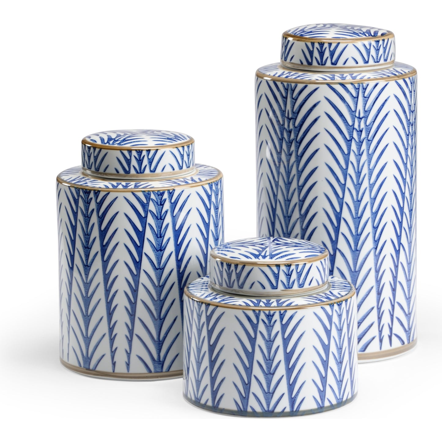 001 SR-384862 | Primary Silo | Blue Fronds Canisters by Wildwood in blue, white glaze. Made from porcelain in a eclectic & global style.