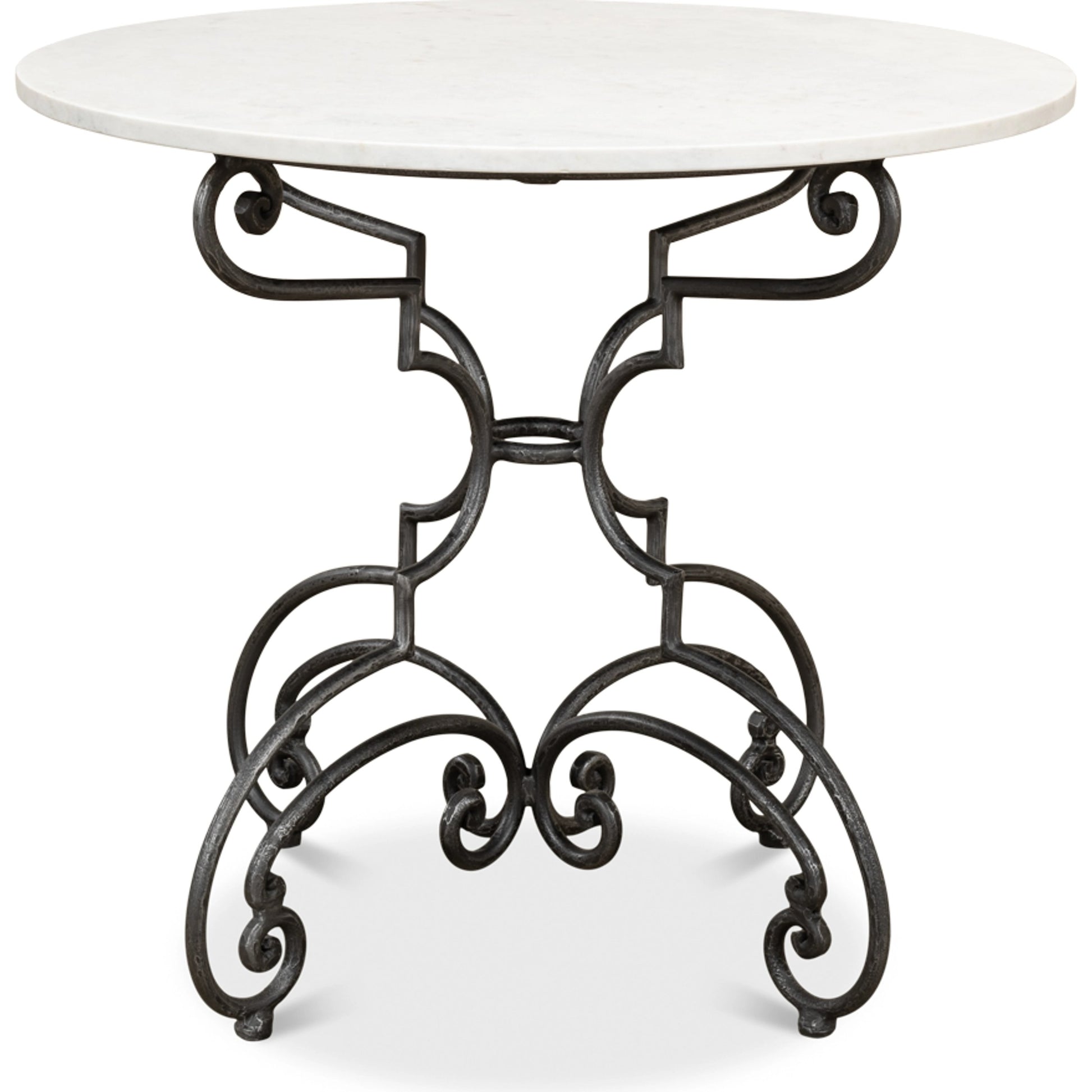 The French Iron, Marble Table by Sarreid Ltd. in black, ivory and iron old iron finish. Made from marble, iron in a traditional style.