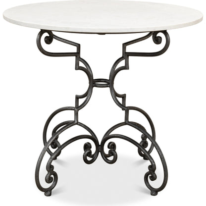 The French Iron, Marble Table by Sarreid Ltd. in black, ivory and iron old iron finish. Made from marble, iron in a traditional style.