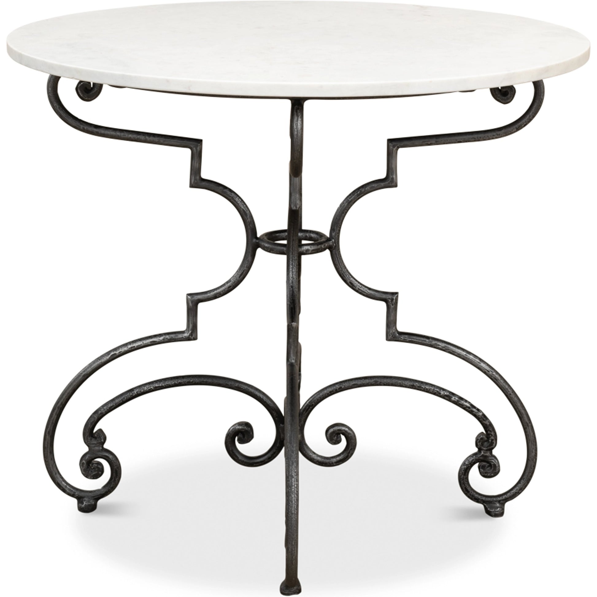The French Iron, Marble Table by Sarreid Ltd. in black, ivory and iron old iron finish. Made from marble, iron in a traditional style.