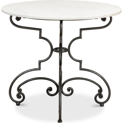 The French Iron, Marble Table by Sarreid Ltd. in black, ivory and iron old iron finish. Made from marble, iron in a traditional style.