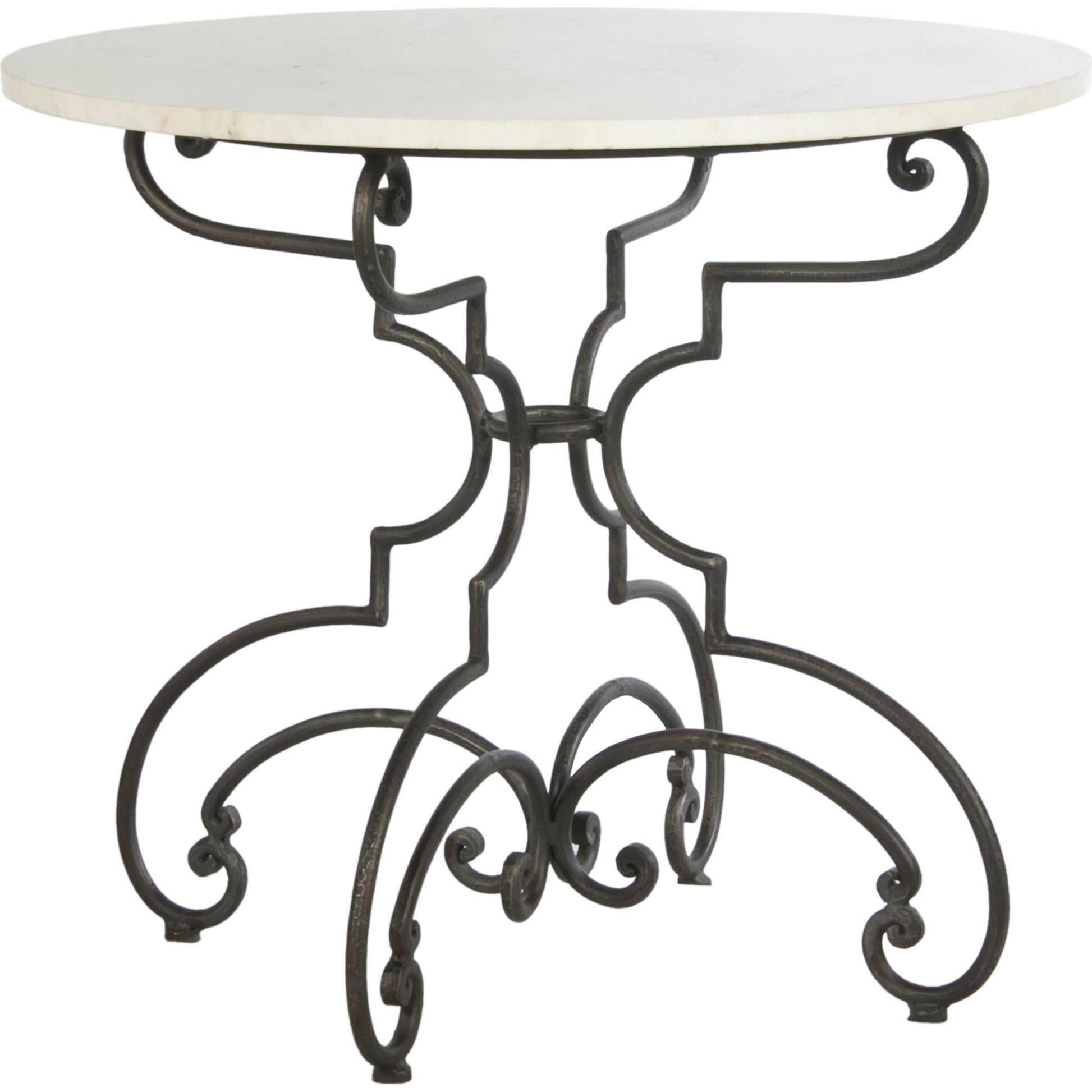The French Iron, Marble Table by Sarreid Ltd. in black, ivory and iron old iron finish. Made from marble, iron in a traditional style.
