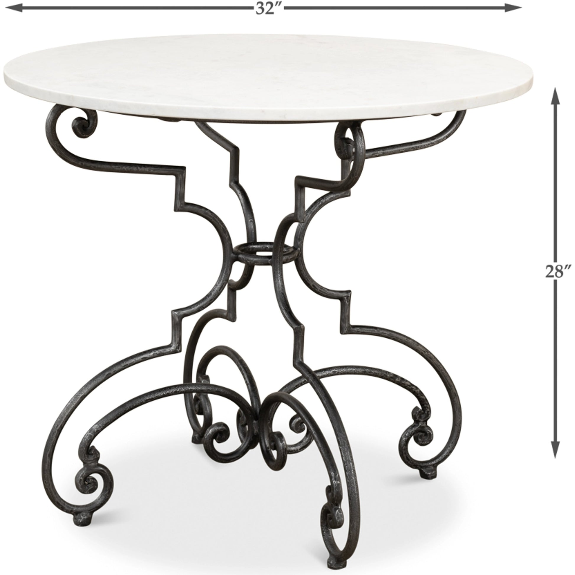 The French Iron, Marble Table by Sarreid Ltd. in black, ivory and iron old iron finish. Made from marble, iron in a traditional style.