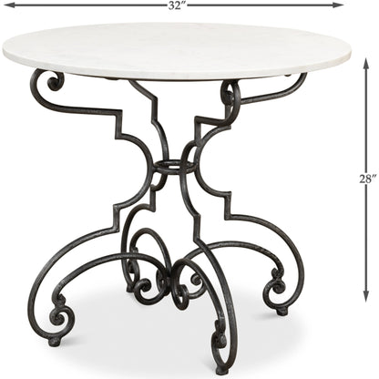 The French Iron, Marble Table by Sarreid Ltd. in black, ivory and iron old iron finish. Made from marble, iron in a traditional style.