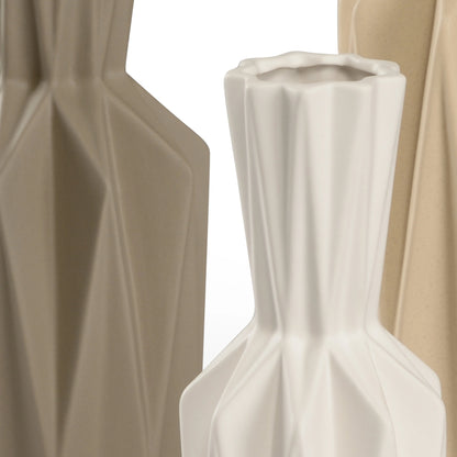 Lerdorf Vases by Wildwood in white, charcoal, tan glaze. Made from ceramic in a modern style.